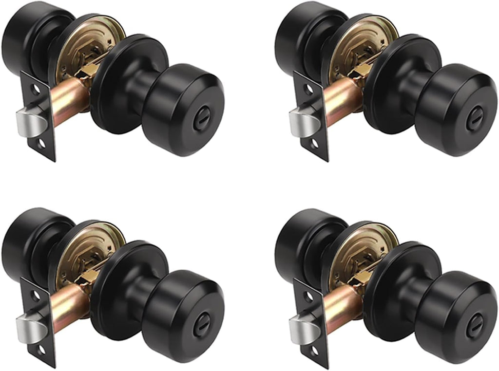 KNOBWELL Interior Door Knobs with Cylindrical Shape Knob, Matte Black Door Knob for Bedroom Bathroom, Keyless Privacy Do
