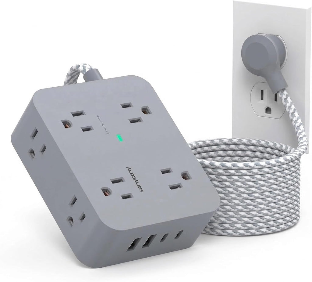 HANYCONY Surge Protector Power Strip 15 Ft Long Cord, 1080J, Flat Plug