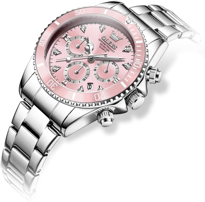 OLEVS Womens Watch Fashion Dress Diamond Female Watches for Ladies Analog Stainless Steel Waterproof Luminous Day Date Two Tone Wristwatch