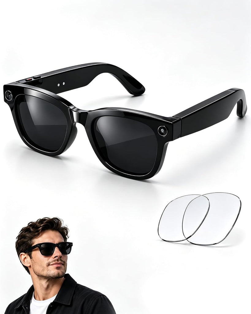 Coucur AI Smart Glasses with Camera,Bluetooth Camera Glasses for Men Women