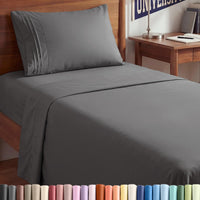 Twin XL 3 Piece Sheet Set - College Dorm Room Essentials - Dark Grey