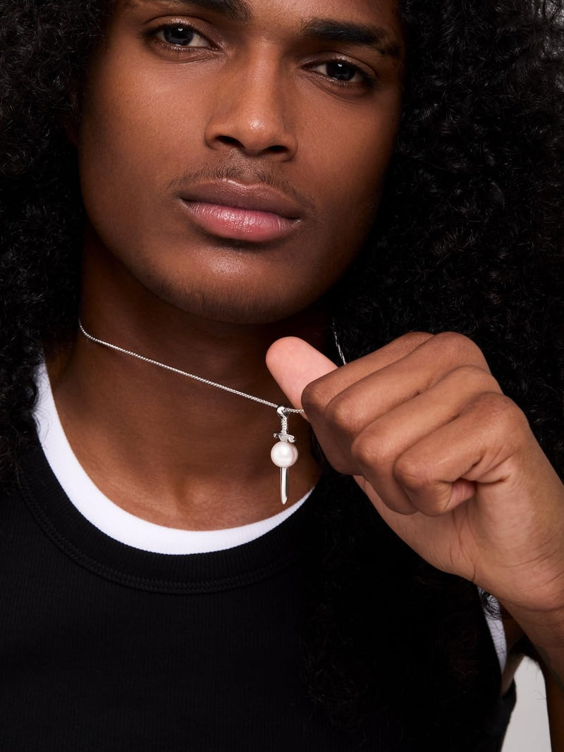 MATEO New York Sterling Silver Sword in Pearl Necklace