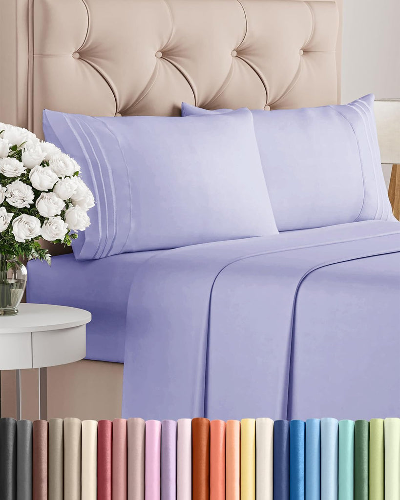 Queen Size 4 Piece Sheet Set - Comfy Breathable & Cooling Sheets - Lavender