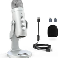 ZealSound Podcast Microphone for PC, Noise Cancellation USB Mic with Gain, Volume Adjustment & Mute Button, Monitoring &