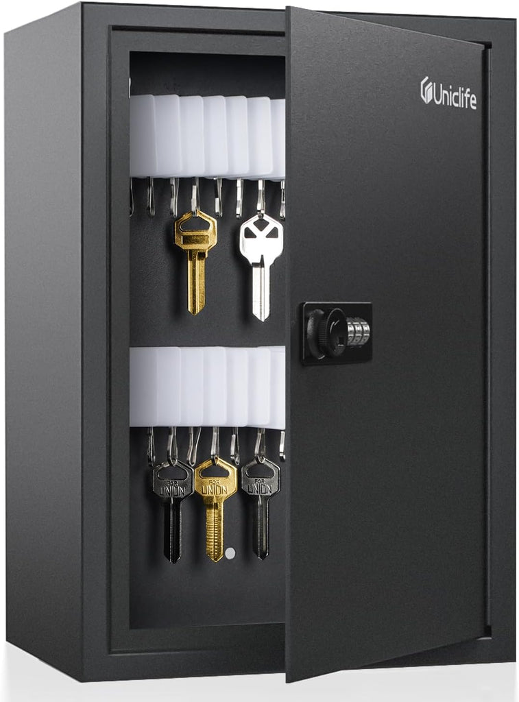 Uniclife 40 Position Slotted Key Cabinet with Combination Lock Resettable Black Digital Security Storage Box Steel Key O