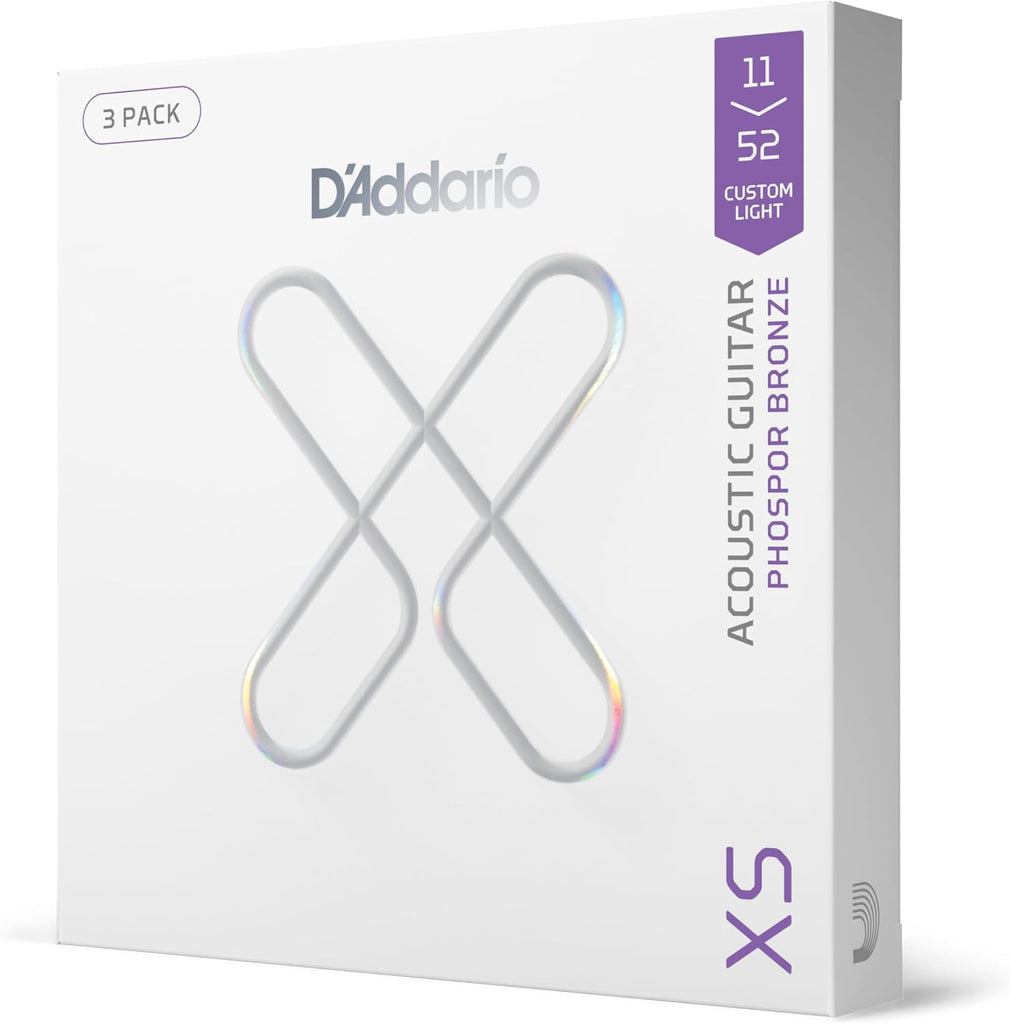 D'Addario XS Phosphor Bronze Coated Acoustic Guitar Strings 11-52, 3 Sets