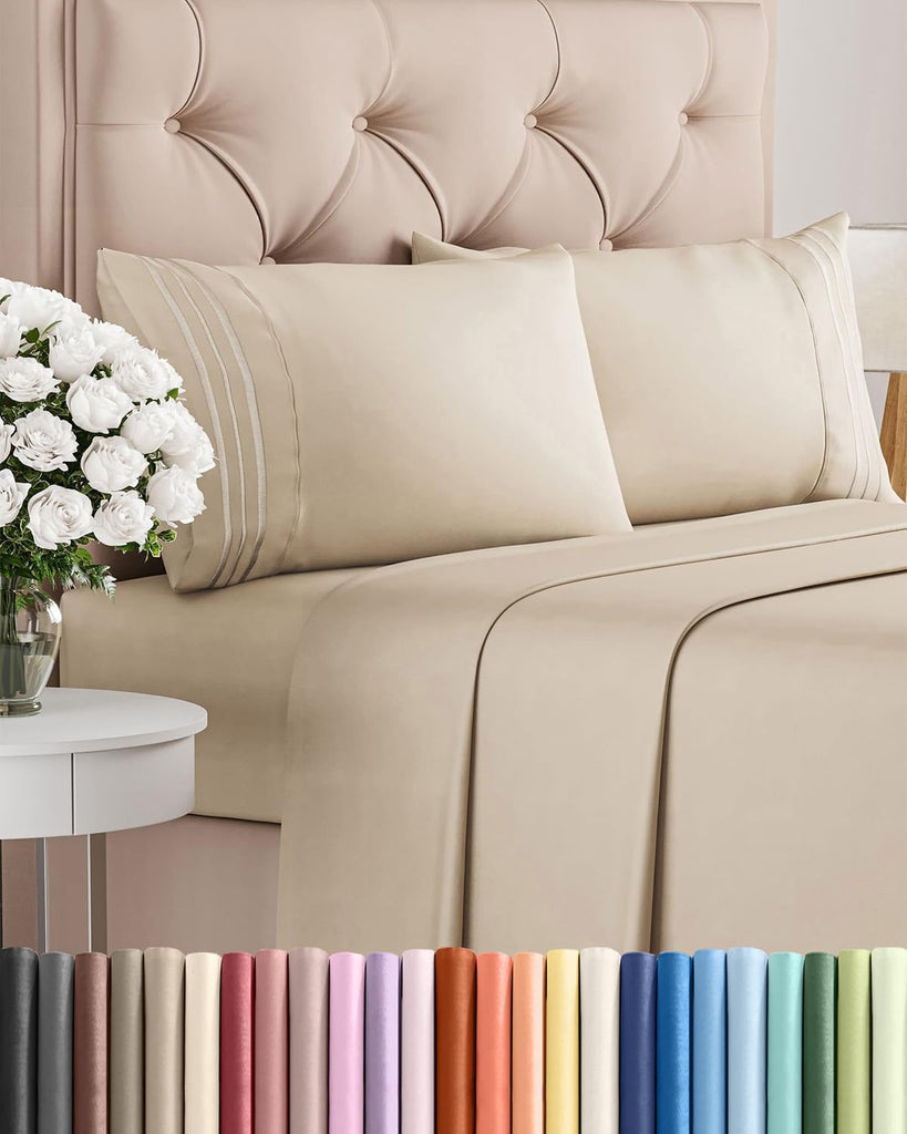 King Size 4 Piece Sheet Set - Comfy Breathable & Cooling Sheets - Wheat