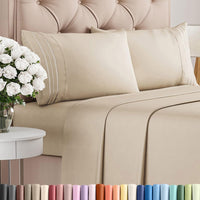 Queen Size 4 Piece Sheet Set - Comfy Breathable & Cooling Sheets - Wheat