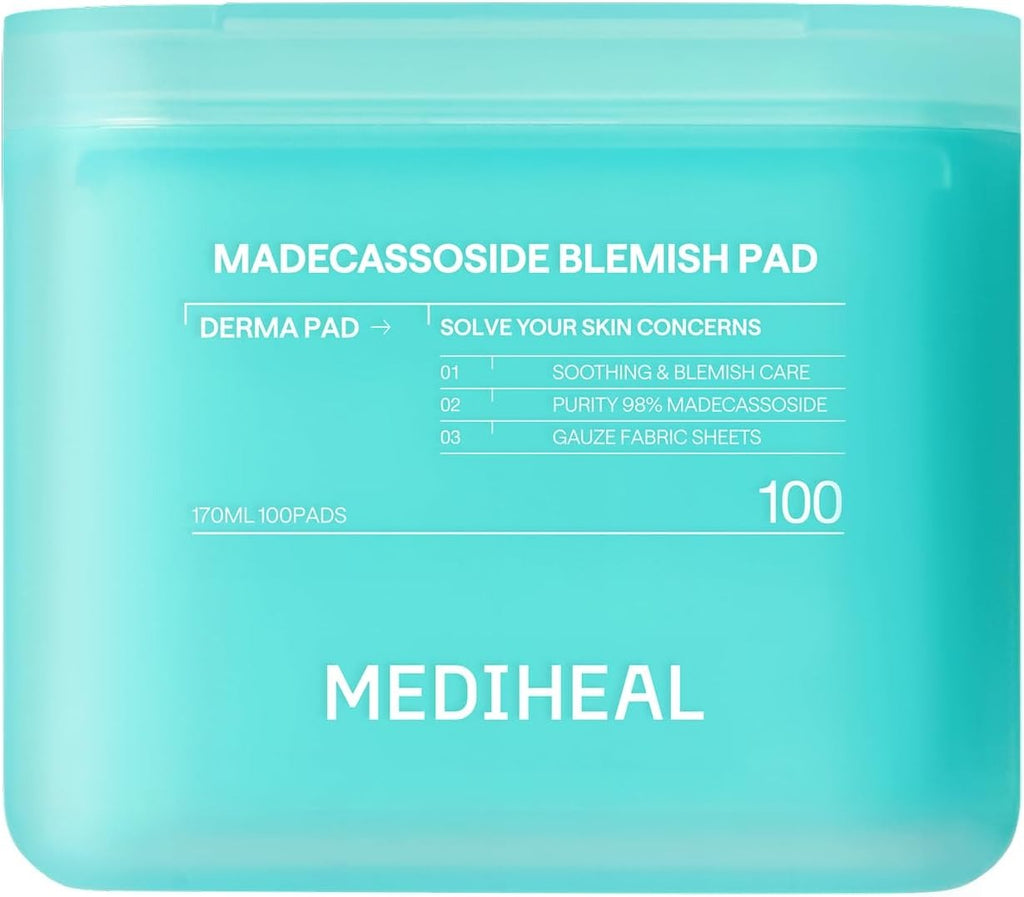 MEDIHEAL Madecassoside Blemish Pad - Almohadillas de Tóner Facial Cuadradas de Algodón con Centella Asiatica y Madecassoside – Anti Manchas para Mejorar el Tono de Piel Desigual - Almohadillas de Gasa