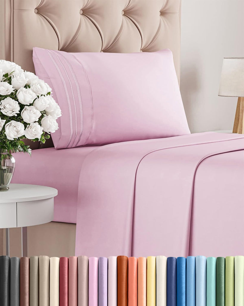 Twin Size 3 Piece Sheet Set - Breathable & Cooling Sheets - Light Pink