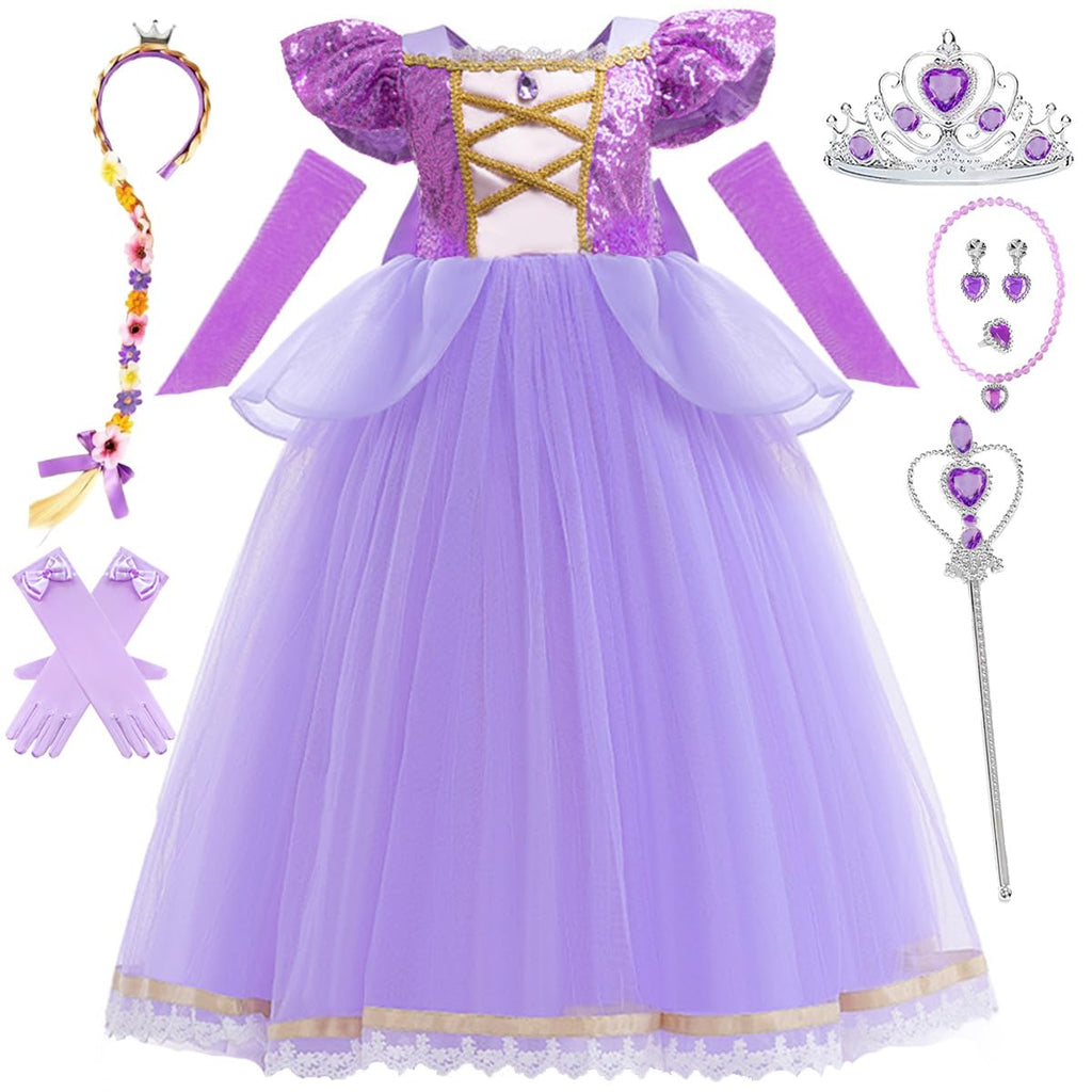 Luzlen Princess Dress for Girls Birthday Purple Costume Kids, 6-7Y(Tag 140)