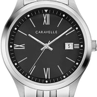 Caravelle by Bulova Men's Dress Quartz Silver Tone Stainless Steel Watch, Black Dial Style: 43B158
