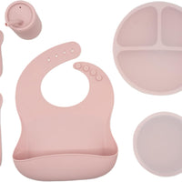 WeeSprout Baby Led Weaning Bundle, Silicone Suction Bowl, Spoons, Bib & Cup, Develops Self Feeding Skills, Dishwasher Safe (Pink)