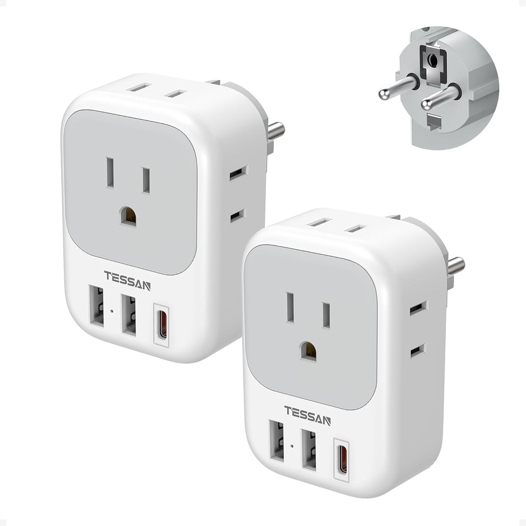 TESSAN 2 Pack Type E F Plug Adapter, Schuko Plug