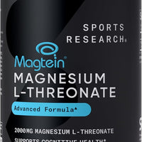 Sports Research® Cápsulas de L-treonato de magnesio de 2000 mg - Magtein® de alta absorción para mejorar la salud cerebral, la memoria, la concentración y el apoyo del sueño reparador - Vegano · Sin