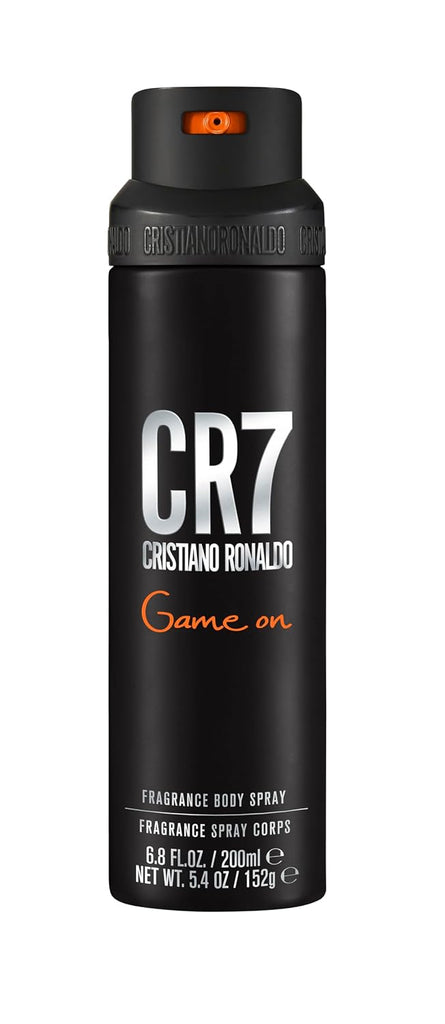 Cristiano Ronaldo CR7 Game On Body Spray for Men - 6.8 oz - Woody Fragrance with Papaya, Ice, Lavender, Cedar, Cashmere Wood Scent - Long Lasting - Everyday Wear - Travel Size - Premium Gift for Him