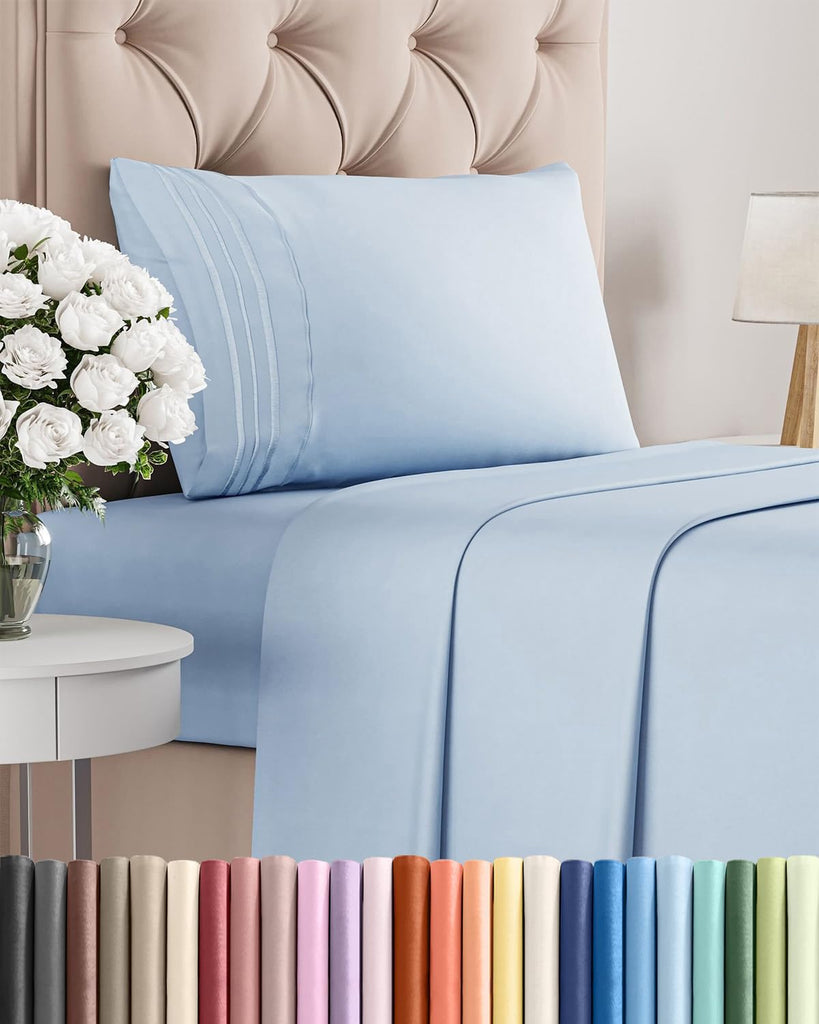 Twin Size 3 Piece Sheet Set - Comfy Breathable & Cooling Sheets - Sky Blue