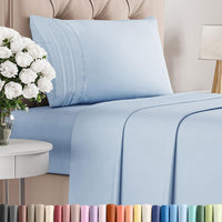 Twin Size 3 Piece Sheet Set - Comfy Breathable & Cooling Sheets - Sky Blue