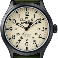 Timex Men's Expedition Scout 40mm Watch – Black Case Cream Dial with Green Fabric Strap
