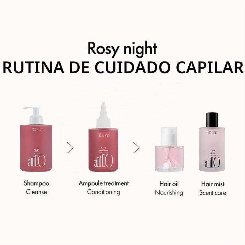 ANILLO Tratamiento Rosy Night de ampollas capilares para cabello dañado – Fórmula de reparación de agua a crema con péptidos y aminoácidos – Control del encrespamiento, seguro para el color, sin silic