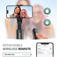 SENSYNE 68" Phone Tripod & Selfie Stick, Lightweight All in One Phone Tripod Integrated with Wireless Remote Compatible with All Cell Phones for Selfie/Video Recording/Photo/Live Stream/Vlog（Black）