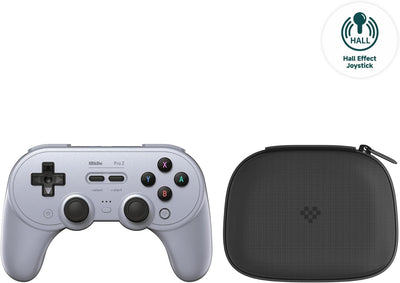 8Bitdo Pro 2 Wireless Bluetooth Controller with Travel Case, Hall Effect Joystick Update, Retro Gamepad for Switch/Switch 2, PC, Android, and Steam Deck & Apple (Gray Edition)