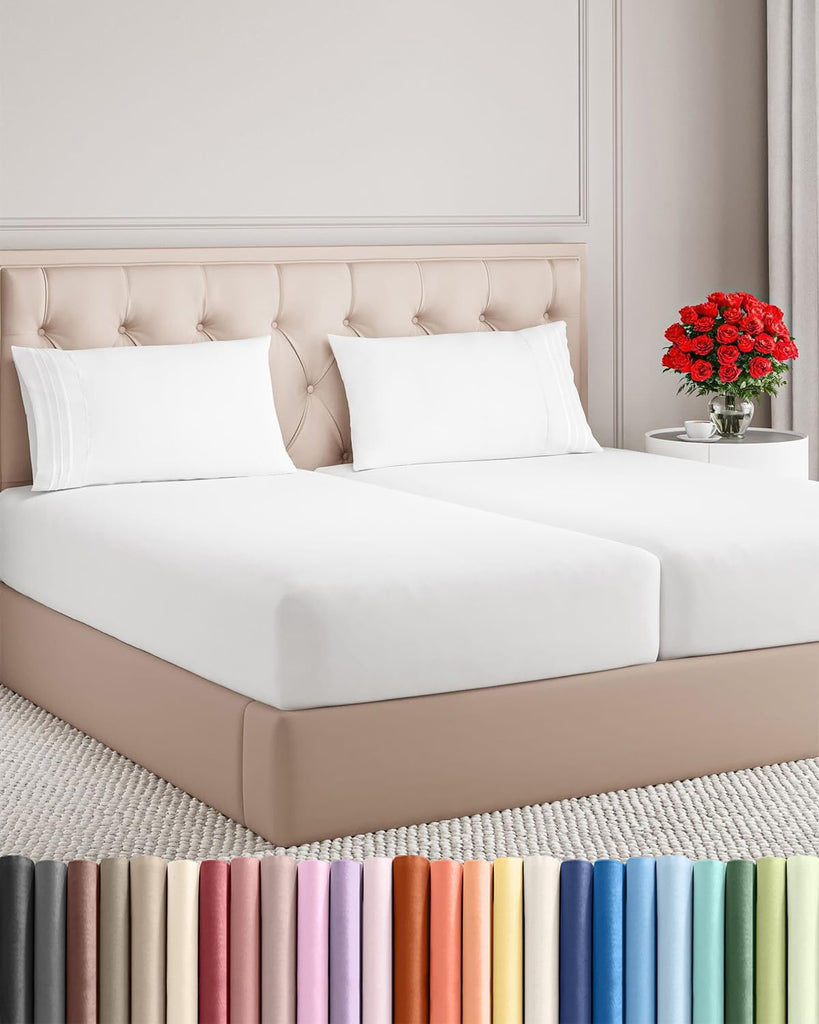 Split King Size 5 Piece Sheet Set - Breathable & Cooling Sheets - White