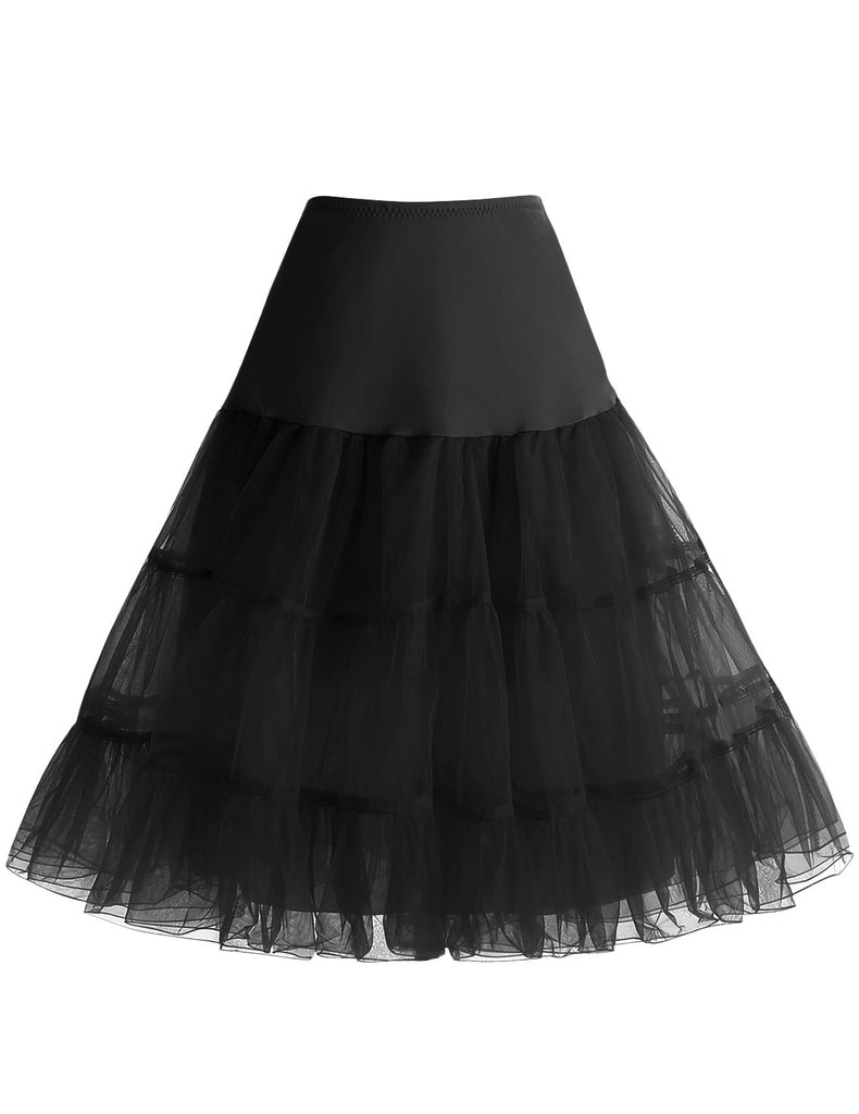 Bbonlinedress Women's 50s Petticoat Skirt Vintage Tulle Underskirt Short Black Crinoline Rockabilly Slips Black L
