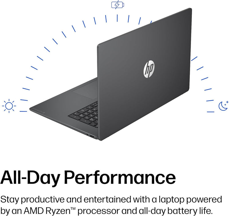 HP OmniBook 3 17.3 inch Laptop PC, FHD Display, AMD Ryzen 3 30, 8 GB RAM, 512 GB SSD, AMD Radeon 610M Graphics, Windows 11 Home, Mica Silver, 17-dp0199nr