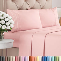 King Size 4 Piece Sheet Set - Comfy Breathable & Cooling Sheets - Baby Pink