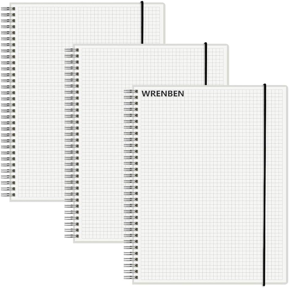 WRENBEN 120gsm Thick Paper Graph Notebook, No Bleed-Through (A5, 3 Pack)