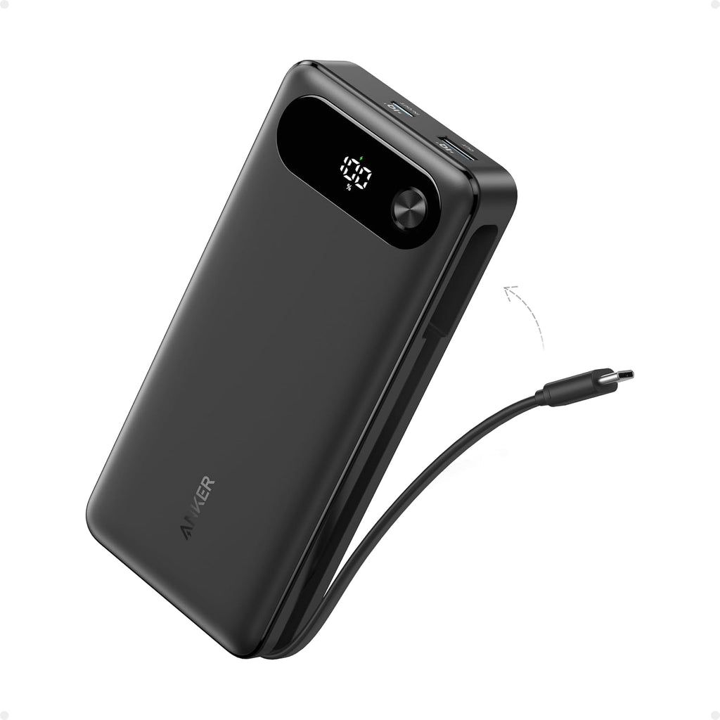 Anker Power Bank, 20,000mAh Travel Essential, Built-in USB-C Cable(Black) - Violet