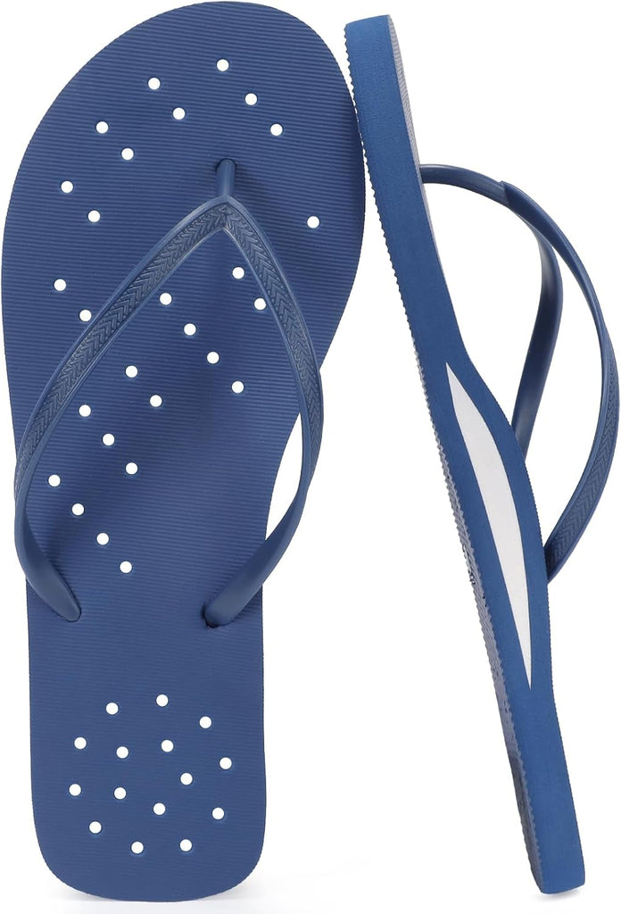 STQ Mens Shower Shoes Quick Dry Flip Flops Drain Holes Navy Blue Size 12