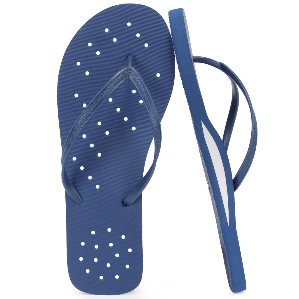 STQ Mens Shower Shoes Quick Dry Flip Flops Drain Holes Navy Blue Size 10