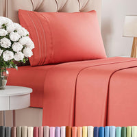 Twin Size 3 Piece Sheet Set - Comfy Breathable & Cooling Sheets - Coral