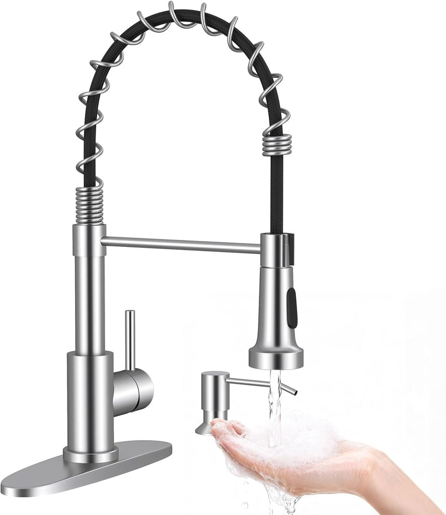 Arofa Kitchen Faucets with Soap Dispenser and Pull Down Sprayer