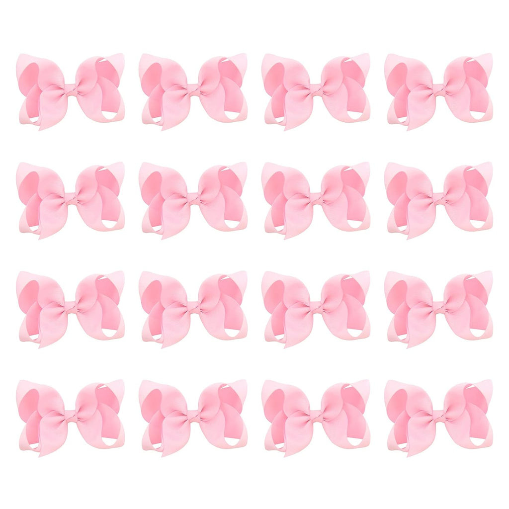 DEEKA 16 PCS 4" Hand-made Hair Bow Grosgrain Ribbon Solid Color Hair Bow Alligator Clips Hair Accessories for Little Tee