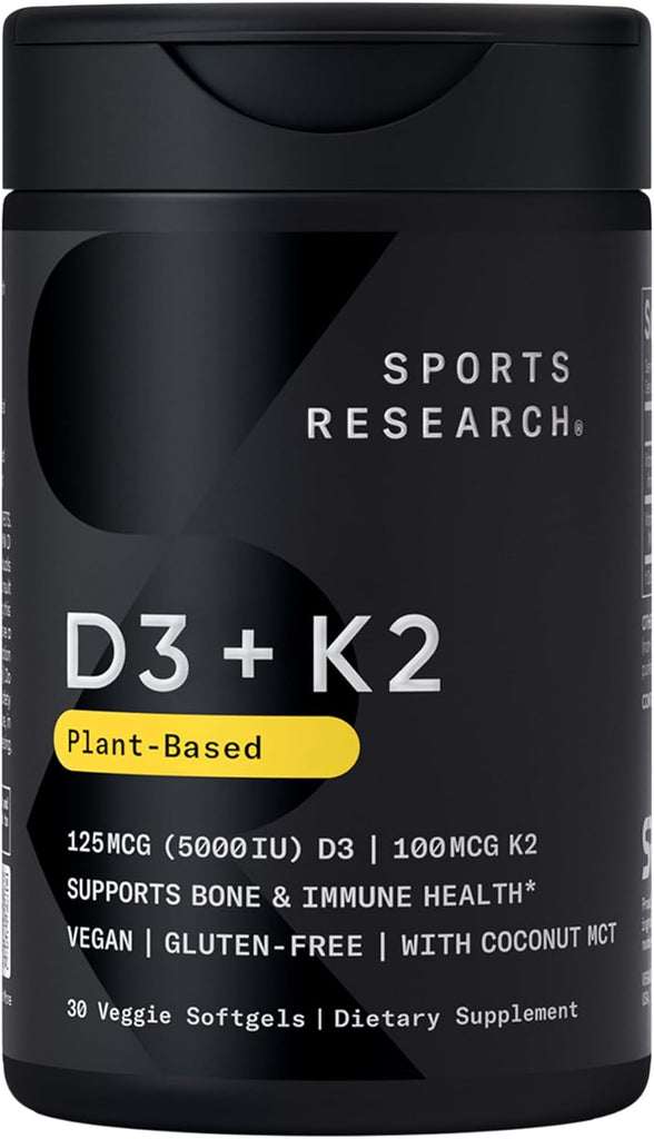 Sports Research® Vegan Vitamin D3 + K2 w/Coconut Oil, 30 Count Plantgels™