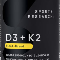 Sports Research® Vegan Vitamin D3 + K2 w/Coconut Oil, 30 Count Plantgels™