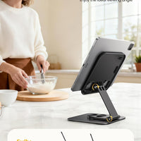 Lamicall Adjustable iPad Stand for Desk, Ultra-Slim Foldable, 360° Rotation