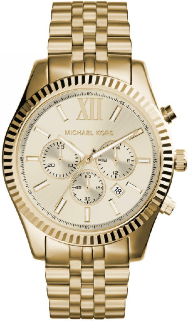 Michael Kors Men's Watch, Lexington Chronograph Gold-Tone Stainless Steel Men's Watch - Silver/Black Wallet Gift Set