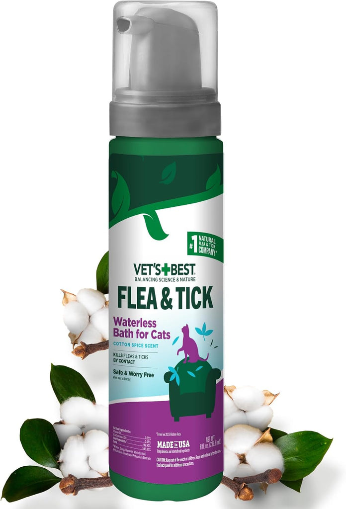 Vet's Best Waterless Flea & Tick Bath for Cats, Plant-Based, 8 oz