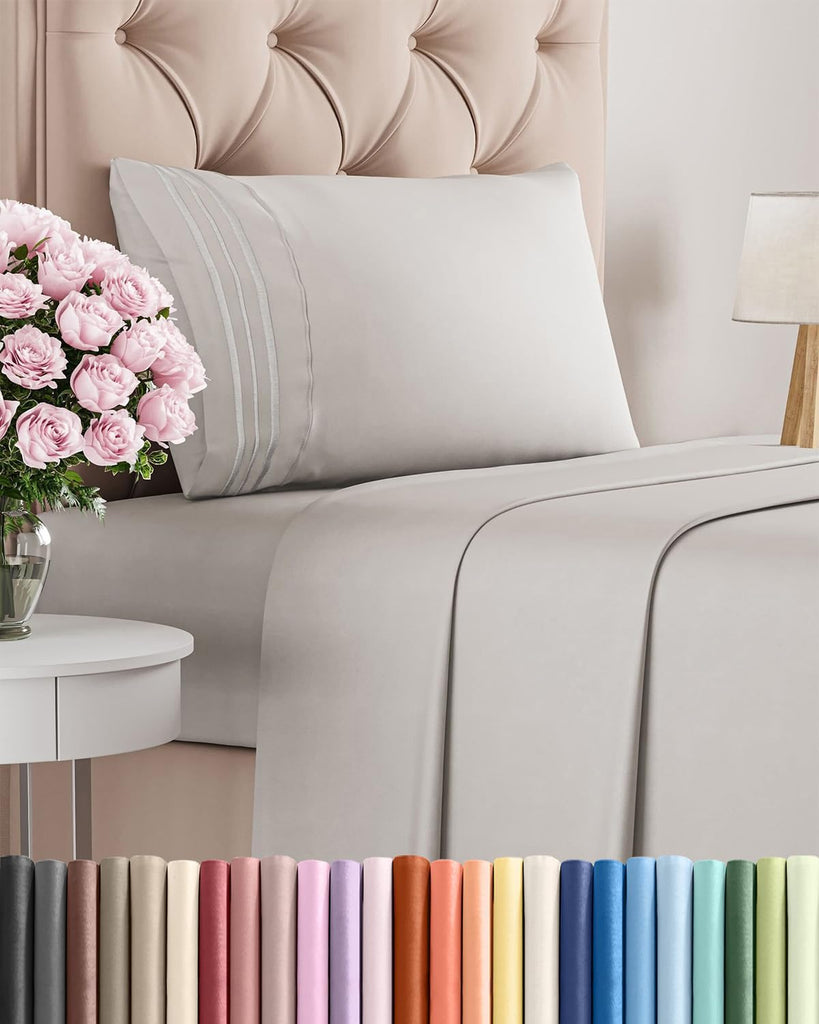 Twin Size 3 Piece Sheet Set - Breathable & Cooling Sheets - French Grey