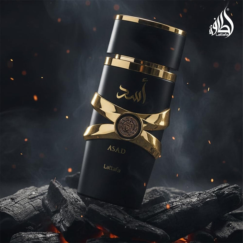 Lattafa Perfumes Asad para Unisex Eau de Parfum en spray, 3.4 onzas✅ Lattafa Asad es una fragancia de vainilla. ✅ Notas superiores: Pimienta negra, Piña, Tabaco
