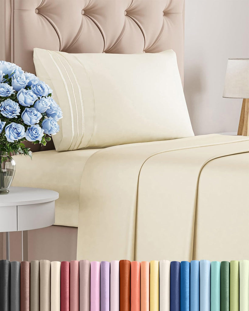 Twin Size 3 Piece Sheet Set - Comfy Breathable & Cooling Sheets - Off White