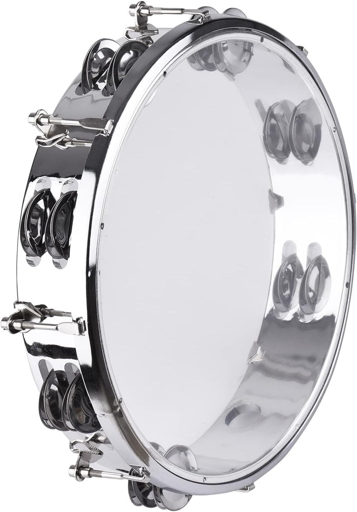 Tambourine, Handbell, Jingle Bell Double Row Metal Cymbals Drum Instrument, Handheld Percussion for Dancing, Singing, Ka
