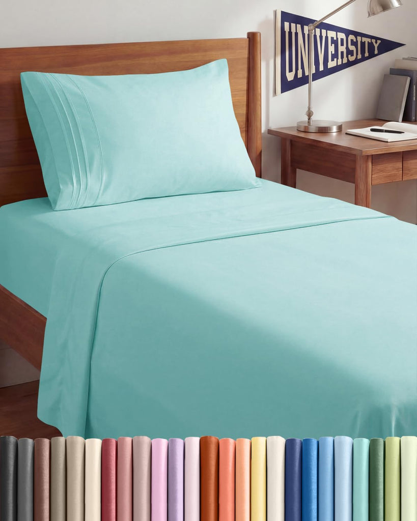 Twin XL 3 Piece Sheet Set - College Dorm Room Essentials - Spa Blue