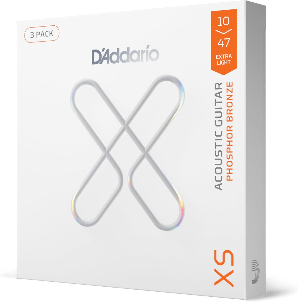 D'Addario XS Phosphor Bronze Coated Acoustic Guitar Strings 10-47, 3 Sets