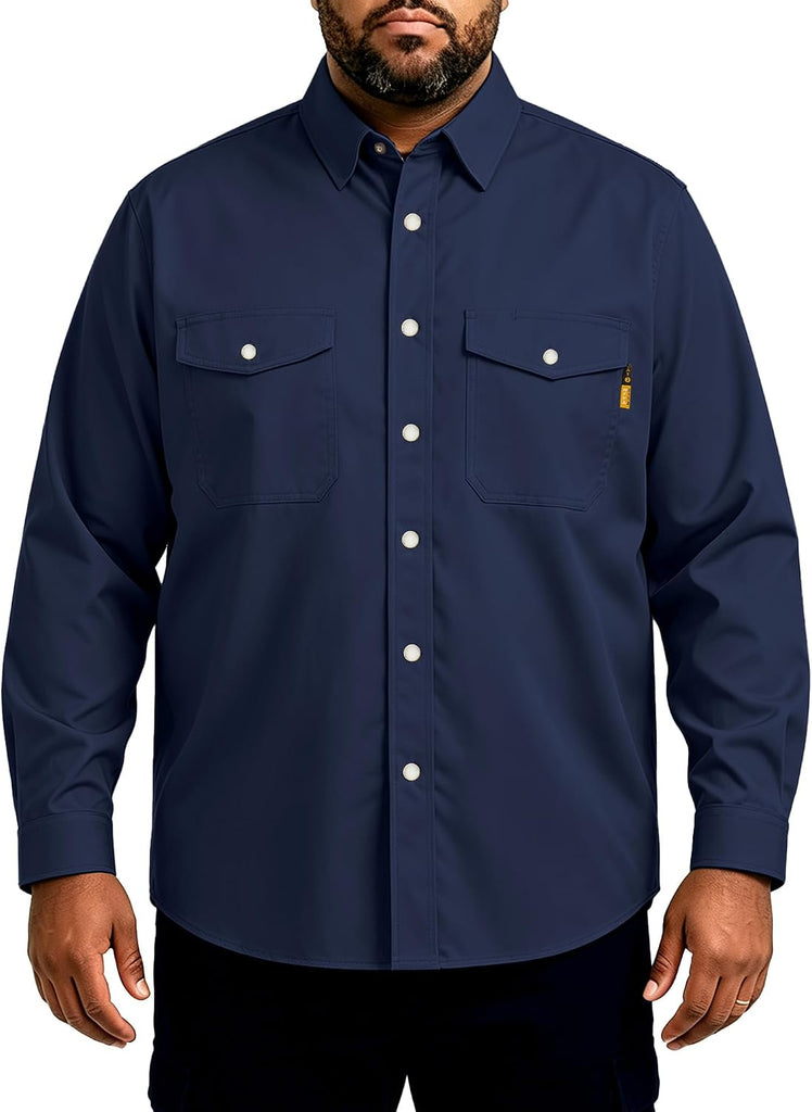 WORKWEYA Men's FR Flame Resistant Shirts 7.5oz Cotton Fire Retardant Welding Shirts NFPA 2112 Navy