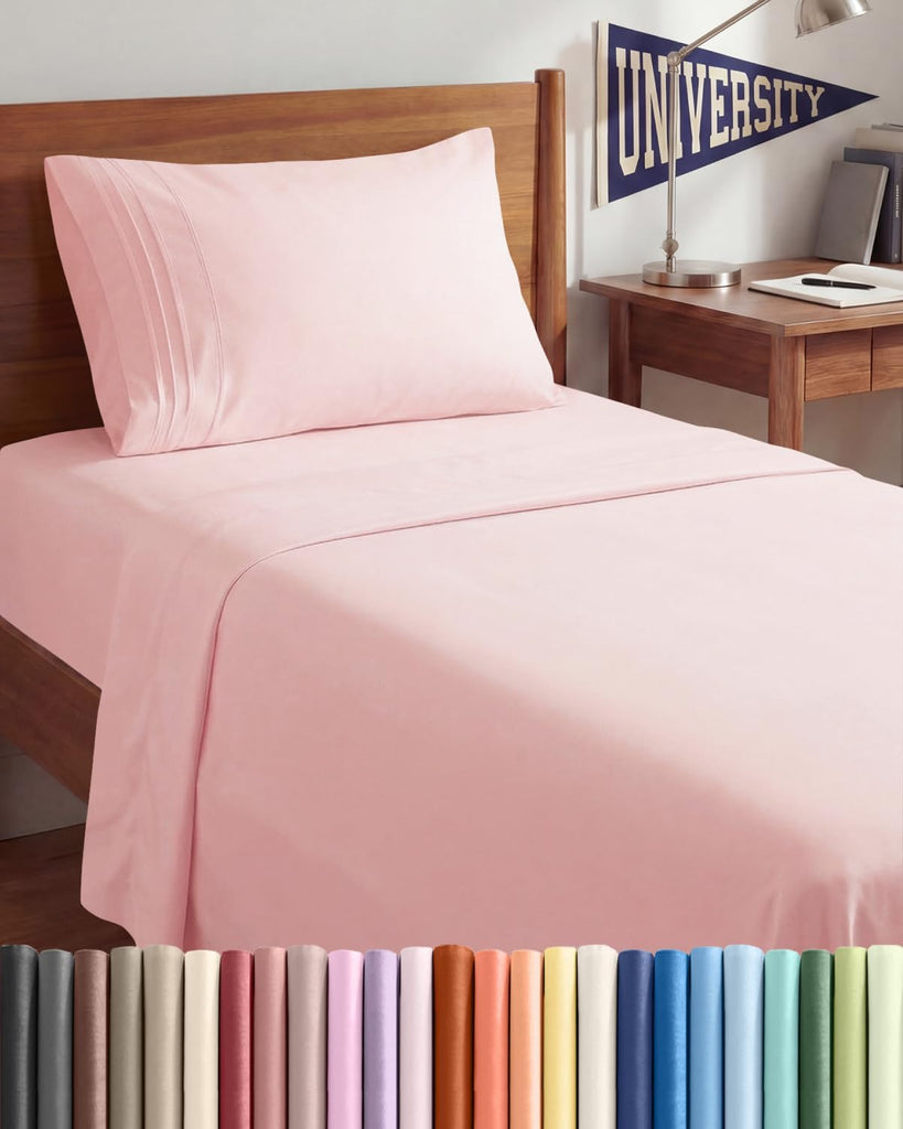 Twin XL 3 Piece Sheet Set - College Dorm Room Essentials - Baby Pink